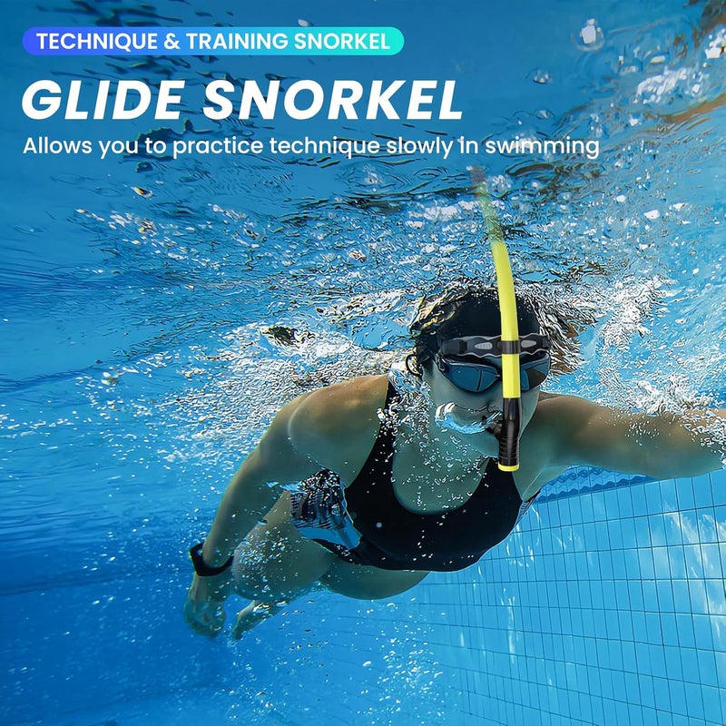 wutrye Swimmer's Snorkel for Lap Swimming, Adult Snorkeling Gear Swim Training, Center-Mount Silicone Mouthpiece One-Way Purge Valve in Pool and Open Water - Image 2